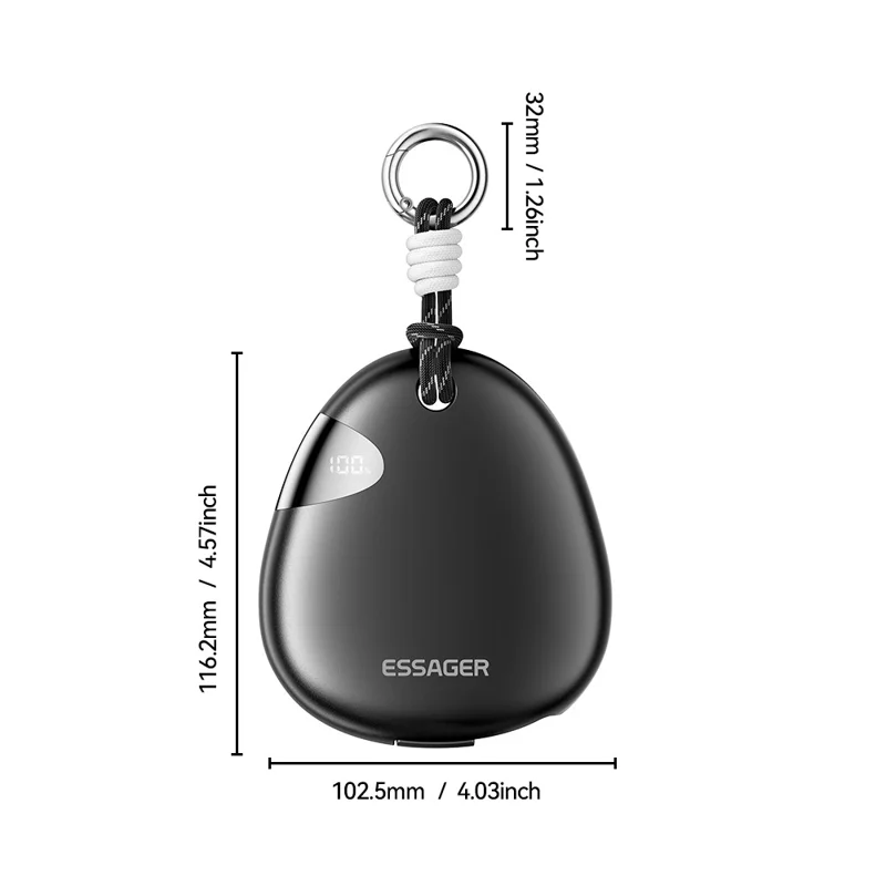 ESSAGER 10000mAh 22.5W Fast Charging Power Bank with Retractable Type-C Cable Large Capacity Battery Pack - Black