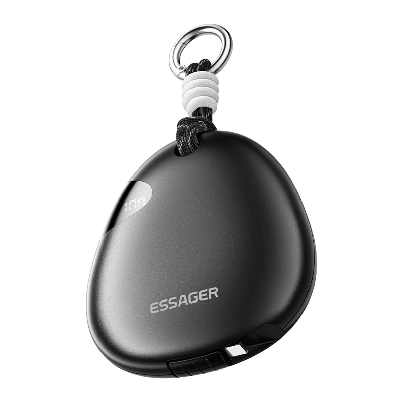 ESSAGER 10000mAh 22.5W Fast Charging Power Bank with Retractable Type-C Cable Large Capacity Battery Pack - Black