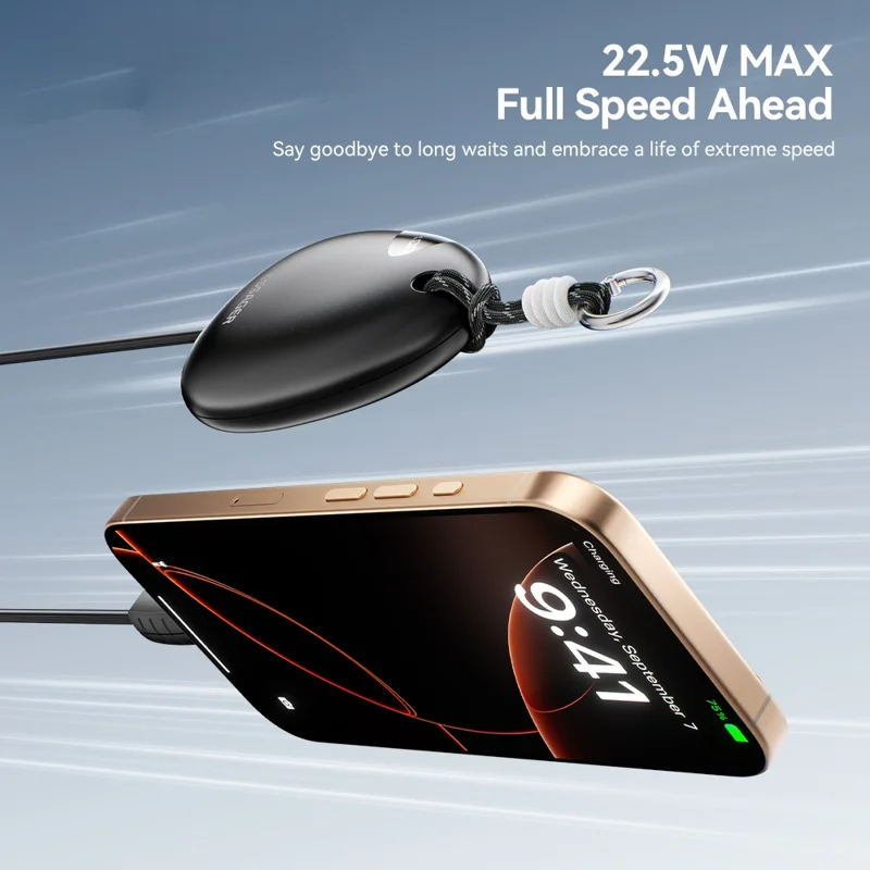 ESSAGER 10000mAh 22.5W Fast Charging Power Bank with Retractable Type-C Cable Large Capacity Battery Pack - Black