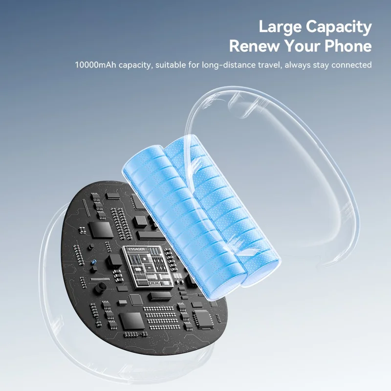 ESSAGER 10000mAh 22.5W Fast Charging Power Bank with Retractable Type-C Cable Large Capacity Battery Pack - Black