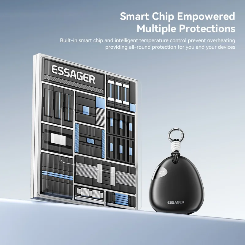 ESSAGER 10000mAh 22.5W Fast Charging Power Bank with Retractable Type-C Cable Large Capacity Battery Pack - Black