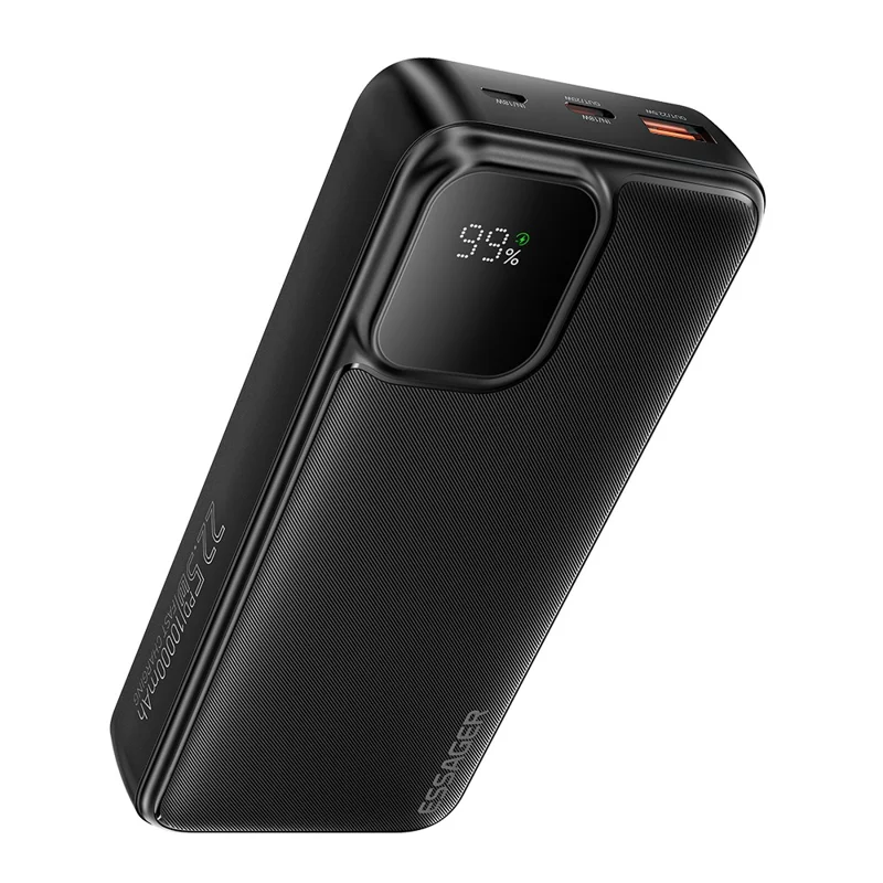 ESSAGER Digital Display 10000mAh Power Bank with Type-C + iP Cables 22.5W Fast Charging Battery Pack - Black