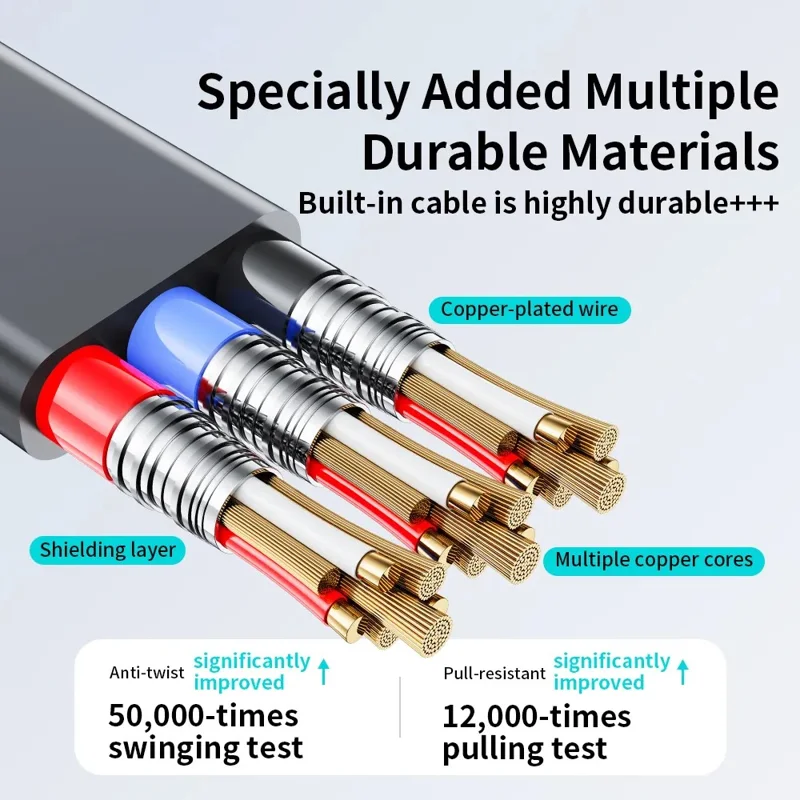 TRANYOO T-K14 Digital Display Power Bank 10000mAh Fast Charging Portable Charger Built-in Type-C + iP Cables