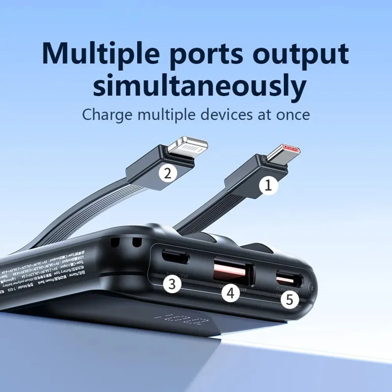 TRANYOO T-K16 10000mAh Portable Charger Fast Charging Power Bank Built-in Type-C + iP Cables