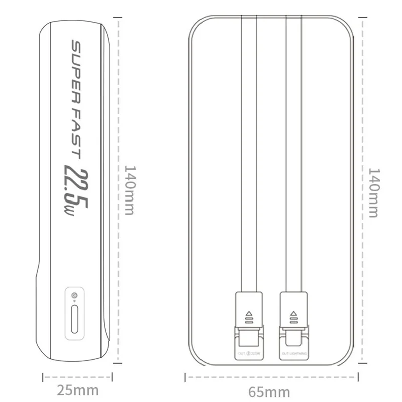 TRANYOO T-K17 20000mAh Portable Charger Fast Charging Power Bank Built-in Type-C + iP Cables