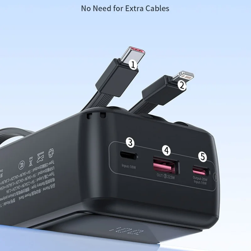 TRANYOO T-K18 30000mAh Portable Charger Fast Charging Power Bank Built-in Type-C + iP Cables