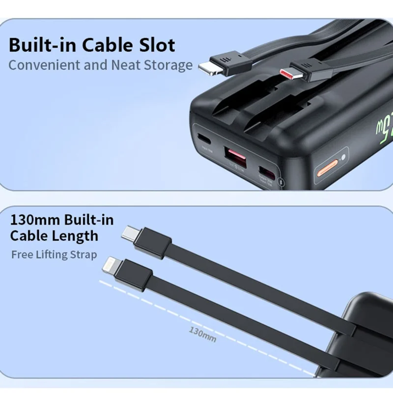 TRANYOO T-K18 30000mAh Portable Charger Fast Charging Power Bank Built-in Type-C + iP Cables