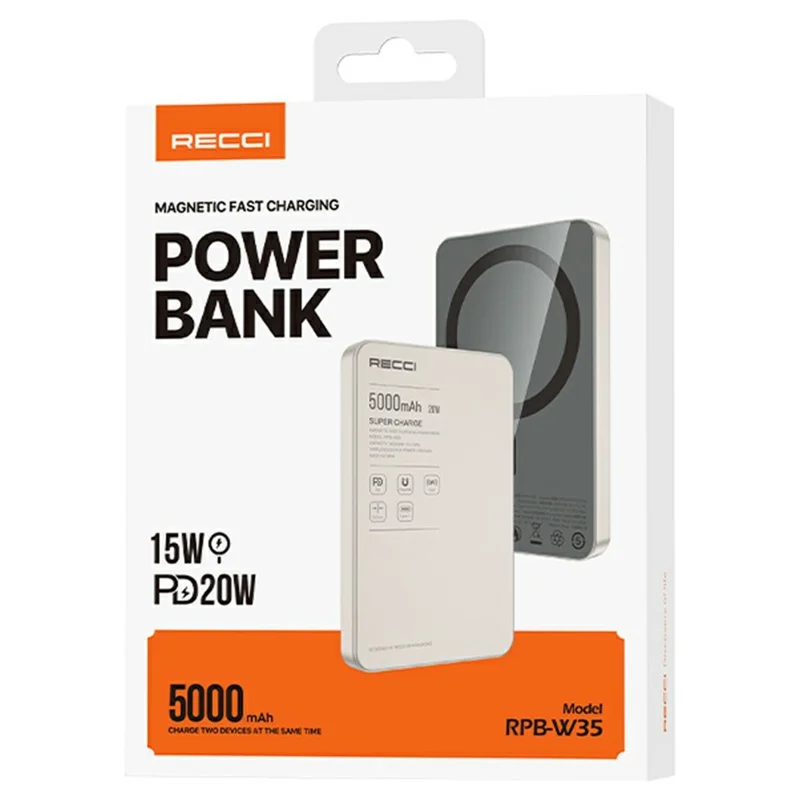 RECCI RPB-W35 15W Magnetic Wireless Charger PD20W Fast Charging 5000mAh Power Bank