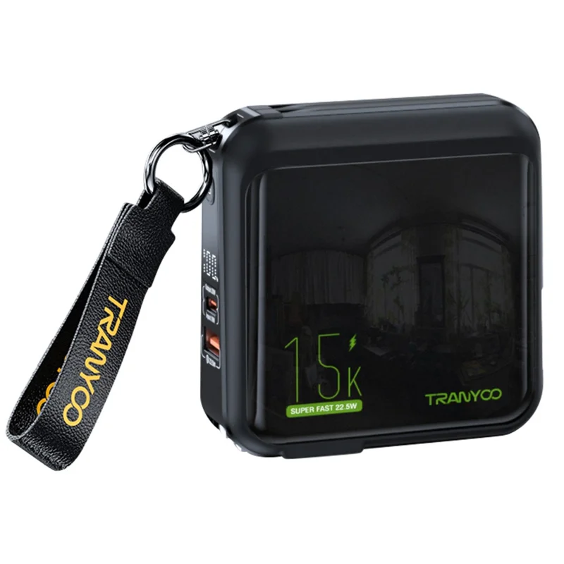 TRANYOO T-K20 15000mAh Power Bank LED Display Fast Charging Portable Charger Built-in iP + Type-C Cable