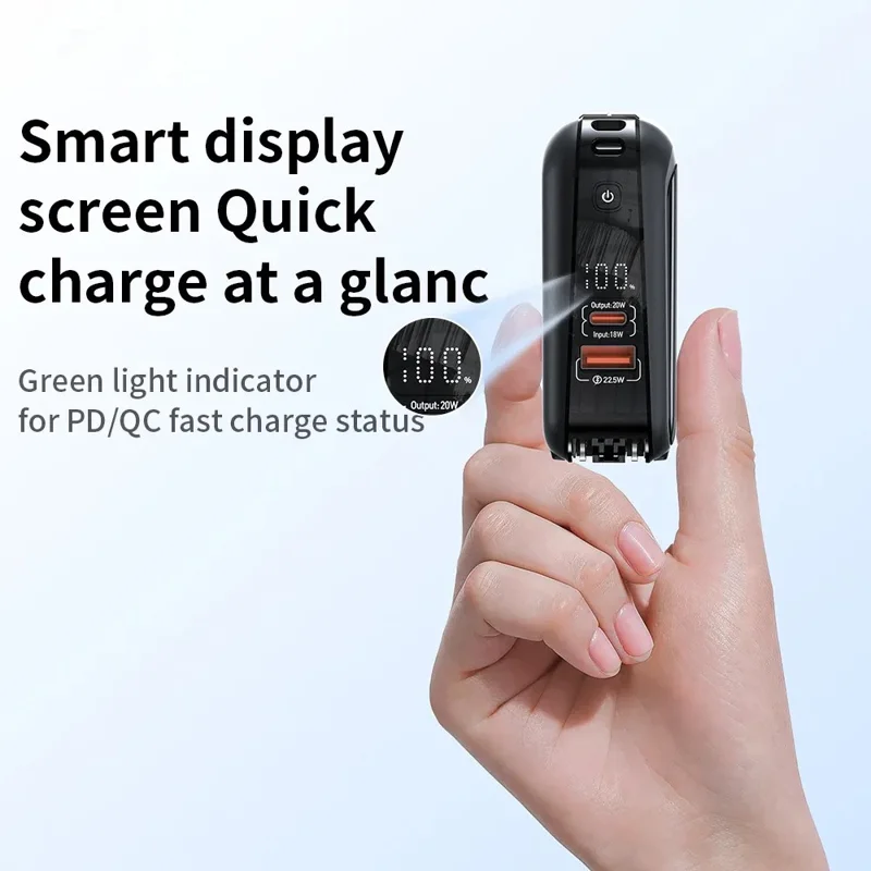 TRANYOO T-K20 15000mAh Power Bank LED Display Fast Charging Portable Charger Built-in iP + Type-C Cable