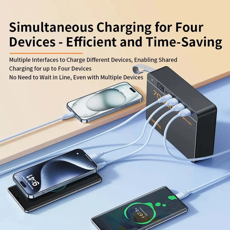 TRANYOO T-F17 70000mAh Портативное зарядное устройство высокой емкости PD 22.5W Быстрая зарядка Power Bank - Черный