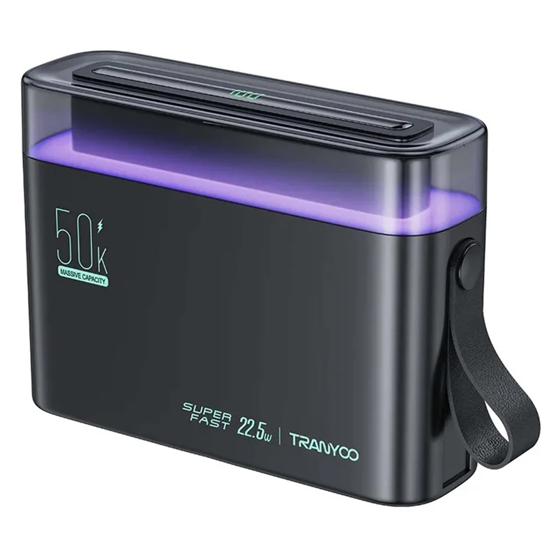 TRANYOO T-L5 50000mAh PD 22.5W Power Bank Portable Fast Charging LED Display Charger with USB and Type-C Ports - Black