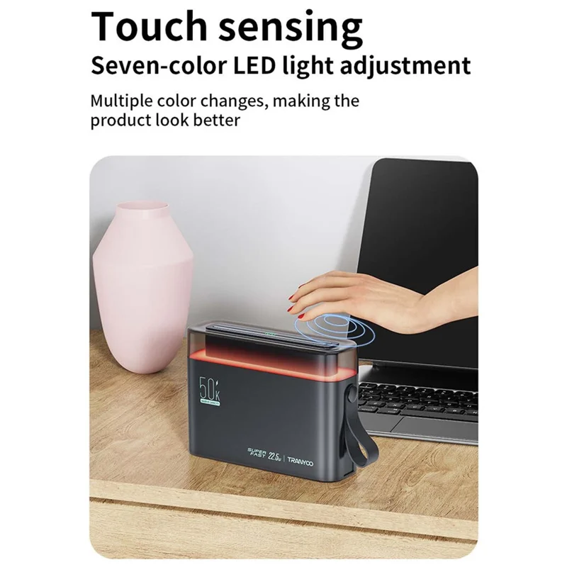 TRANYOO T-L5 50000mAh PD 22.5W Power Bank Portable Fast Charging LED Display Charger with USB and Type-C Ports - Black