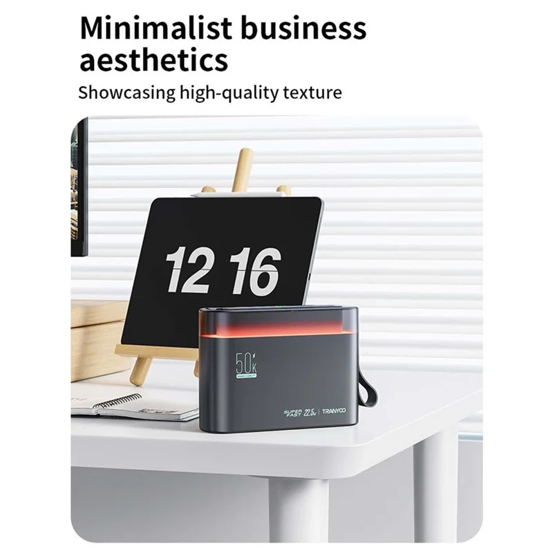 TRANYOO T-L5 50000mAh PD 22.5W Power Bank Portable Fast Charging LED Display Charger with USB and Type-C Ports - Black