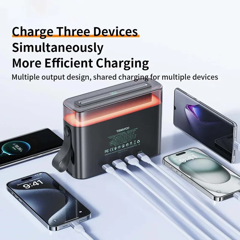 TRANYOO T-L5 50000mAh PD 22.5W Power Bank Portable Fast Charging LED Display Charger with USB and Type-C Ports - Black