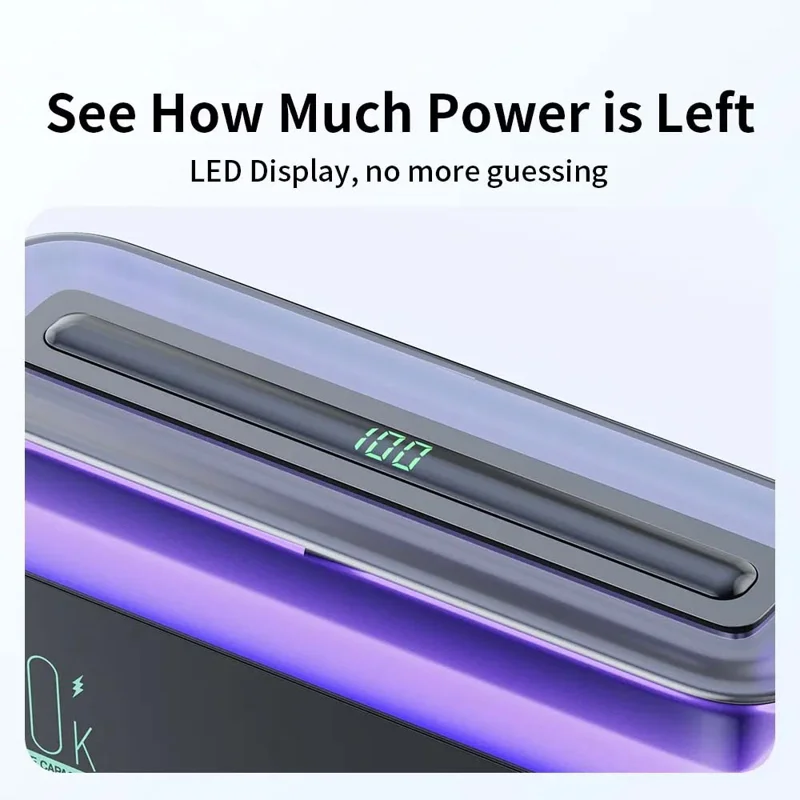 TRANYOO T-L5 50000mAh PD 22.5W Power Bank Portable Fast Charging LED Display Charger with USB and Type-C Ports - Black