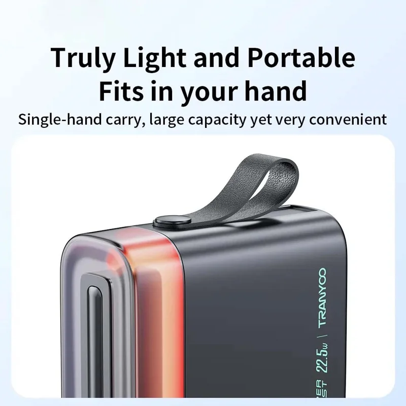 TRANYOO T-L5 50000mAh PD 22.5W Power Bank Portable Fast Charging LED Display Charger with USB and Type-C Ports - Black