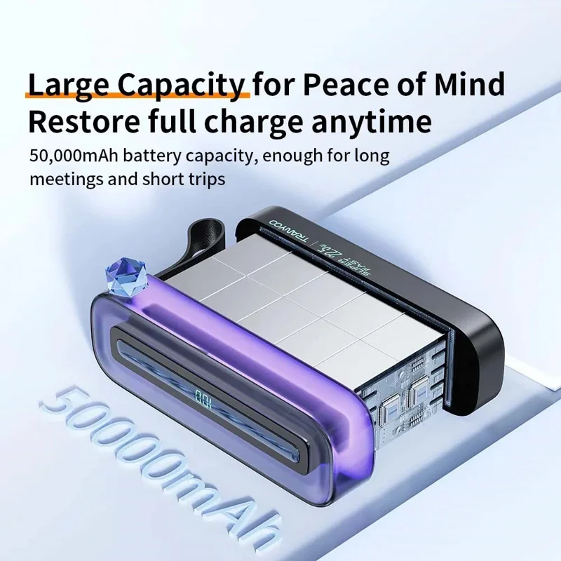 TRANYOO T-L5 50000mAh PD 22.5W Power Bank Portable Fast Charging LED Display Charger with USB and Type-C Ports - Black