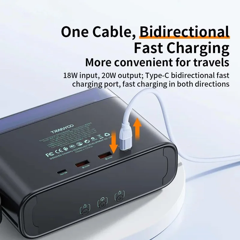 TRANYOO T-L5 50000mAh PD 22.5W Power Bank Portable Fast Charging LED Display Charger with USB and Type-C Ports - Black