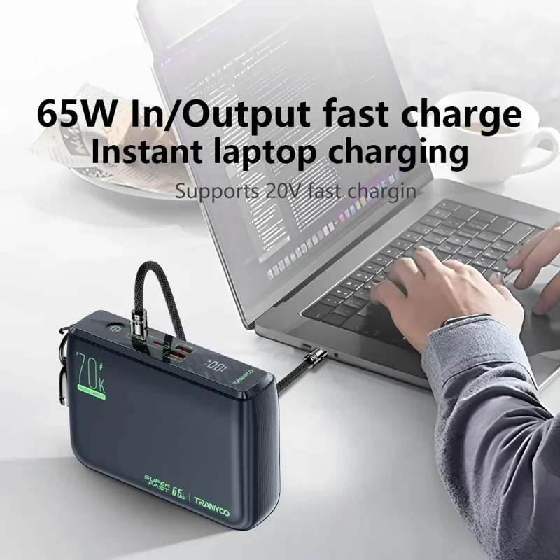 TRANYOO T-L7 70000mAh Power Bank PD 65W Caricabatterie Ricarica Rapida Capacità Elevata Lunga Durata - Nero