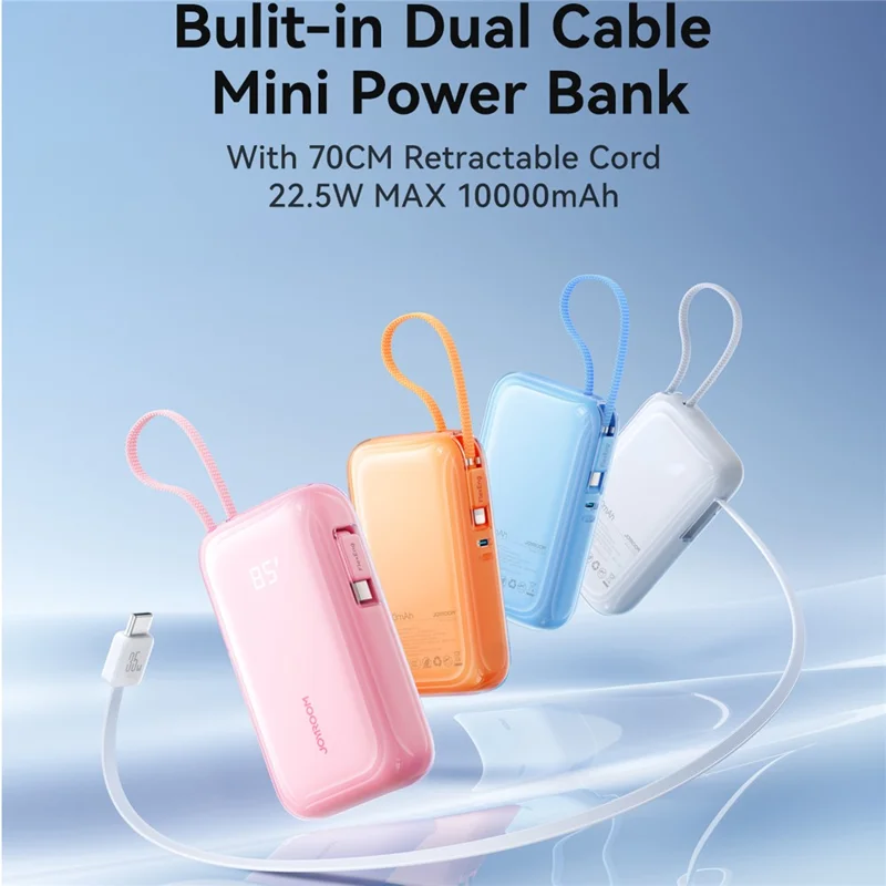 JOYROOM JR-PR2 Power Bank 10000mAh 35W Ricarica Rapida Dual Retractable Type-C Cavi Mini Caricabatterie Portatile - Bianco