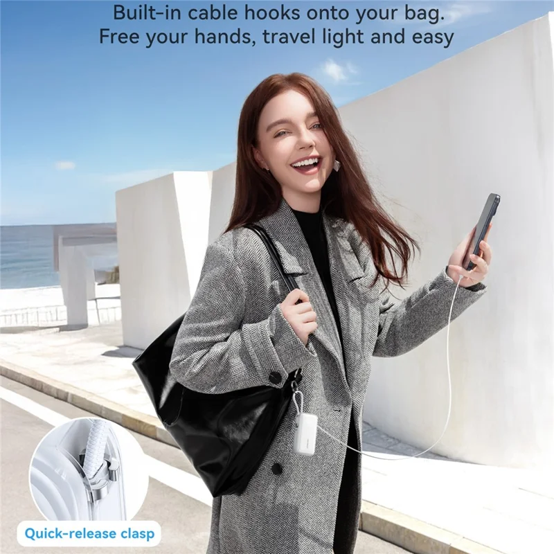 JOYROOM JR-PR2 Power Bank 10000mAh 35W Ricarica Rapida Dual Retractable Type-C Cavi Mini Caricabatterie Portatile - Bianco