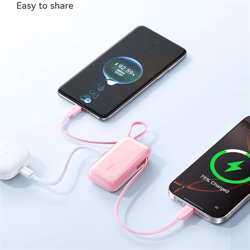 JOYROOM JR-PR2 Power Bank 10000mAh 35W Ricarica Rapida Dual Retractable Type-C Cavi Mini Caricabatterie Portatile - Bianco