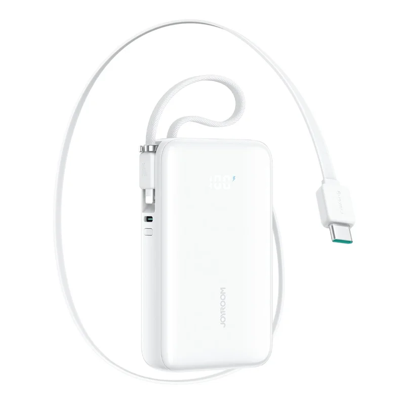 JOYROOM JR-PR2L 10000mAh Mini Power Bank 35W Fast Charging with Retractable iP + Type-C Cables Portable Charger - White