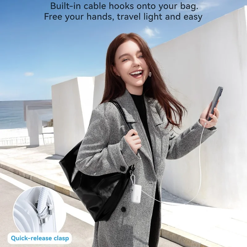 JOYROOM JR-PR2L 10000mAh Mini Power Bank 35W Fast Charging with Retractable iP + Type-C Cables Portable Charger - White