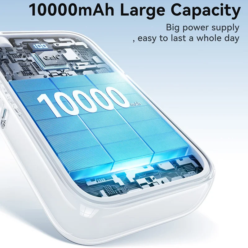 JOYROOM JR-PR2L 10000mAh Mini Power Bank 35W Fast Charging with Retractable iP + Type-C Cables Portable Charger - White