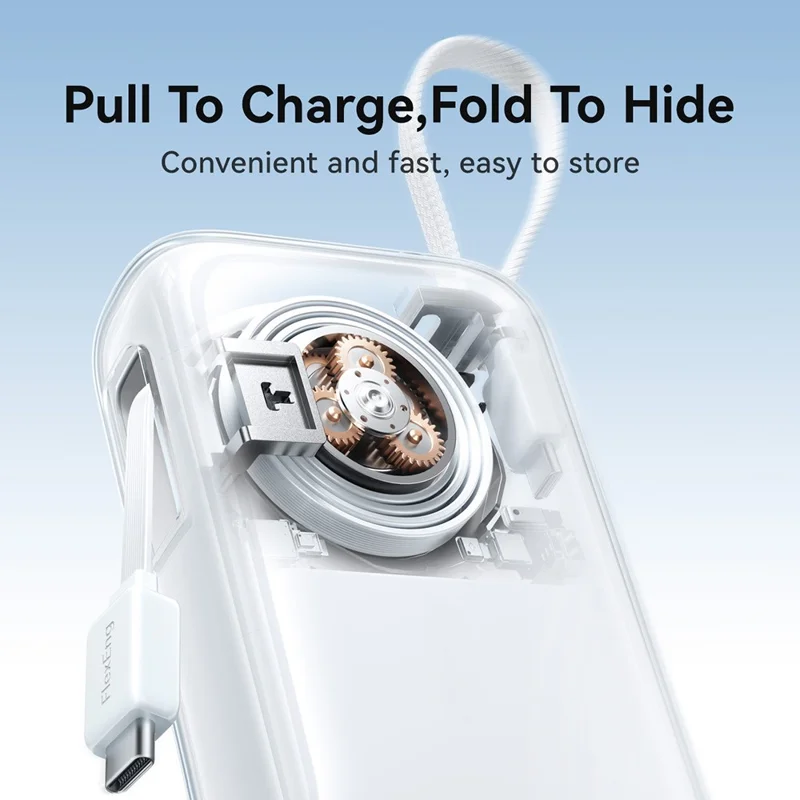 JOYROOM JR-PR2L 10000mAh Mini Power Bank 35W Fast Charging with Retractable iP + Type-C Cables Portable Charger - White