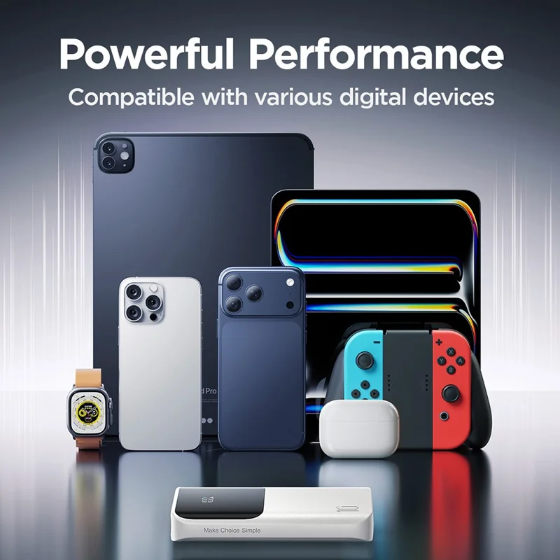 JOYROOM JR-QP191 10000mAh Mini Power Bank 22,5W Schnellaufladung Batterie Pack Dual Typ-C-Anschlüsse mit Smart LED Digital Display - Schwarz