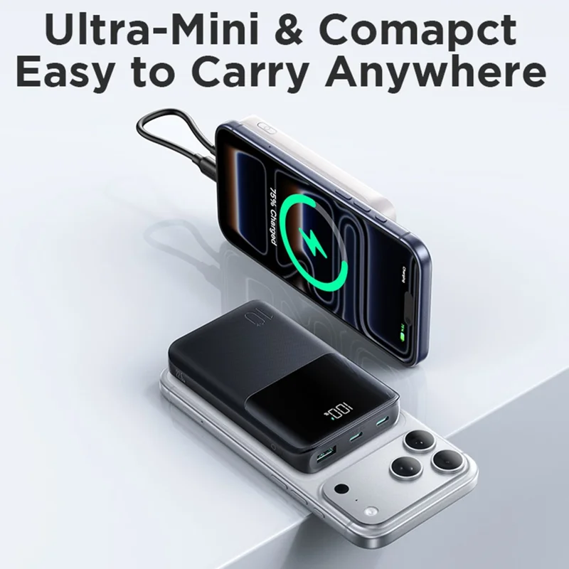 JOYROOM JR-QP191 10000mAh Mini Power Bank 22,5W Schnellaufladung Batterie Pack Dual Typ-C-Anschlüsse mit Smart LED Digital Display - Schwarz
