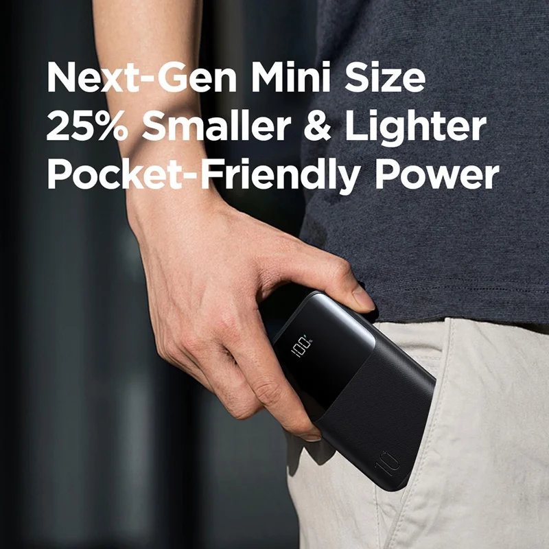 JOYROOM JR-QP191 10000mAh Mini Power Bank 22,5W Schnellaufladung Batterie Pack Dual Typ-C-Anschlüsse mit Smart LED Digital Display - Schwarz