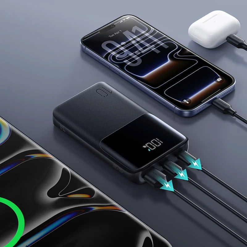 JOYROOM JR-QP191 10000mAh Mini Power Bank 22,5W Schnellaufladung Batterie Pack Dual Typ-C-Anschlüsse mit Smart LED Digital Display - Schwarz