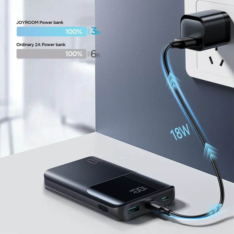 JOYROOM JR-QP191 10000mAh Mini Power Bank 22,5W Schnellaufladung Batterie Pack Dual Typ-C-Anschlüsse mit Smart LED Digital Display - Schwarz