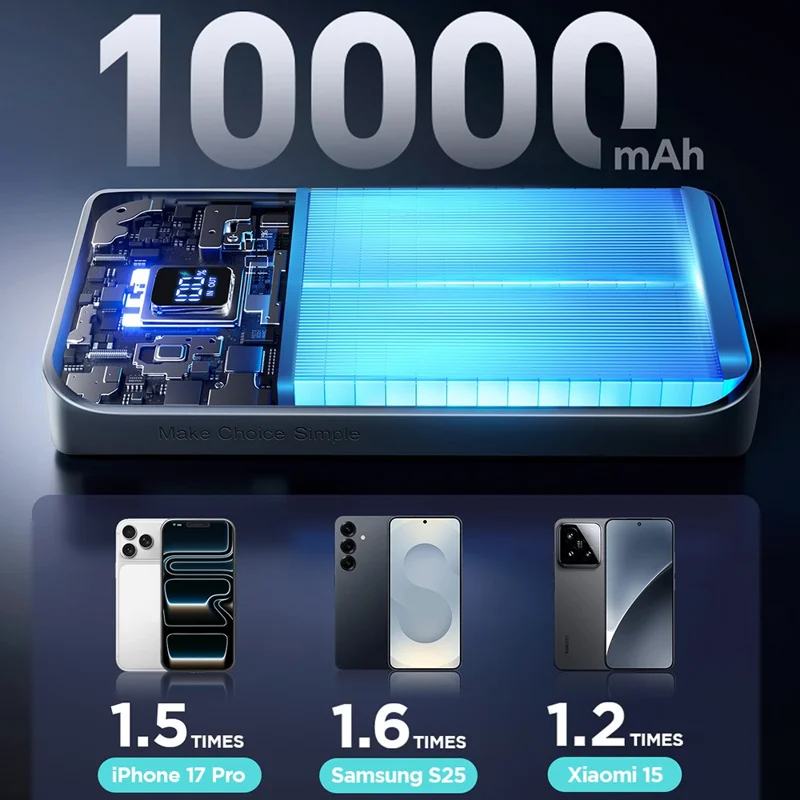 JOYROOM JR-QP191 10000mAh Mini Power Bank 22,5W Schnellaufladung Batterie Pack Dual Typ-C-Anschlüsse mit Smart LED Digital Display - Schwarz