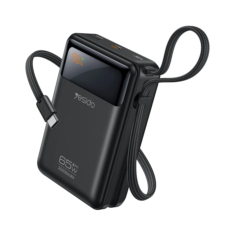 YESIDO YP97 20000mAh 65W Power Bank con cavo di ricarica USB-C a ricarica rapida Bidirezionale PD 3.0 Quick Charge