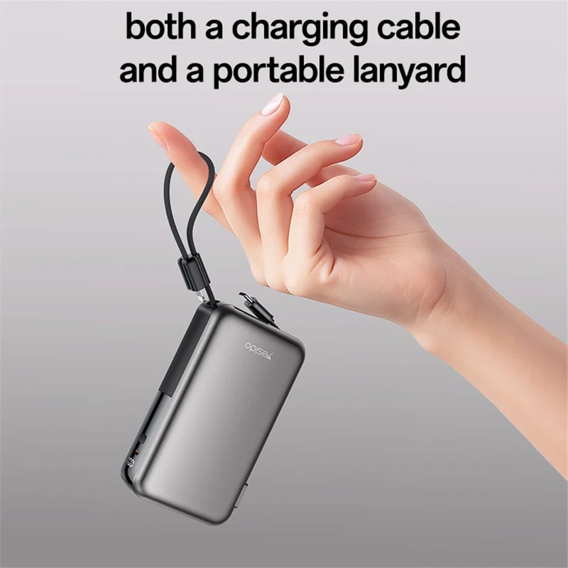 YESIDO YP90E 22.5W AC+DC Dual Mode Power Bank Built-in Retractable USB-C Cable Portable Battery Pack - Black  /  EU Plug