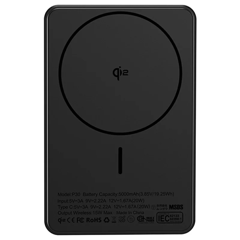 YF-P30 50000mAh باور بانك مغناطيسي بشحن لاسلكي 15 واط + شاحن سريع PD 30 واط - أسود