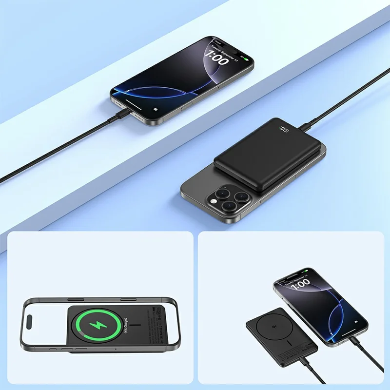 YF-P30 50000mAh باور بانك مغناطيسي بشحن لاسلكي 15 واط + شاحن سريع PD 30 واط - أسود