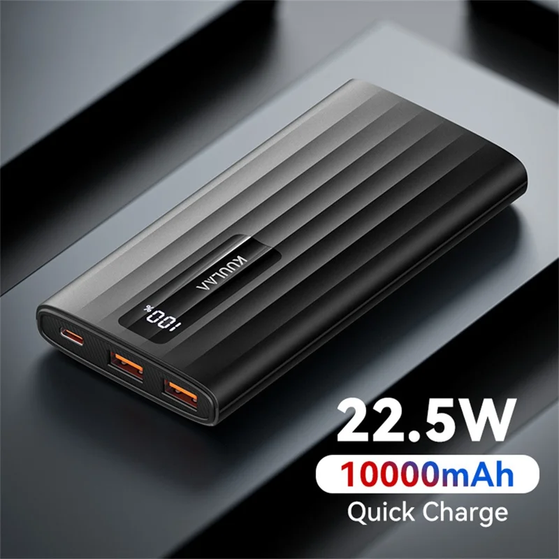 KUULAA KL-YD11 10000mAh Power Bank 22.5W Fast Charging Digital Display Portable Charger - Black