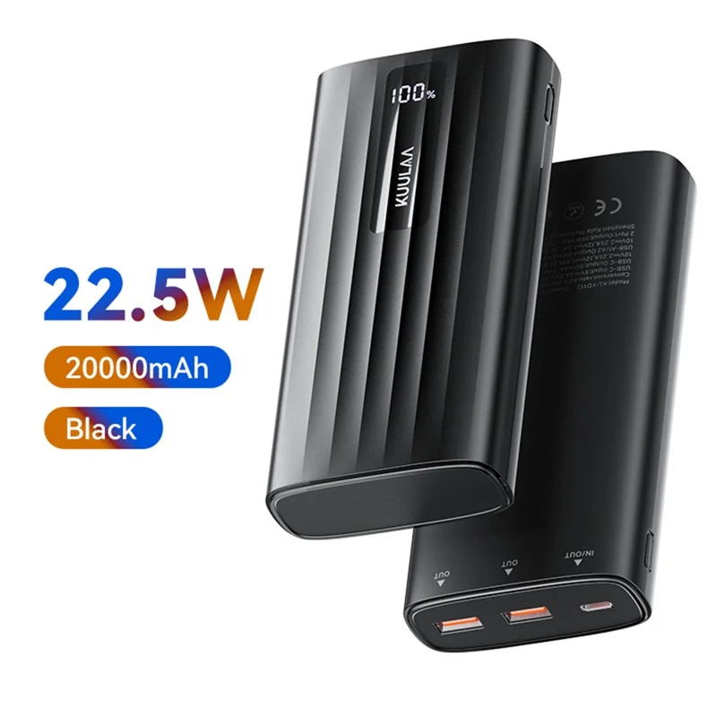 KUULAA KL-YD112 20000mAh Power Bank 22.5W Fast Charging Digital Display Portable Charger - Black
