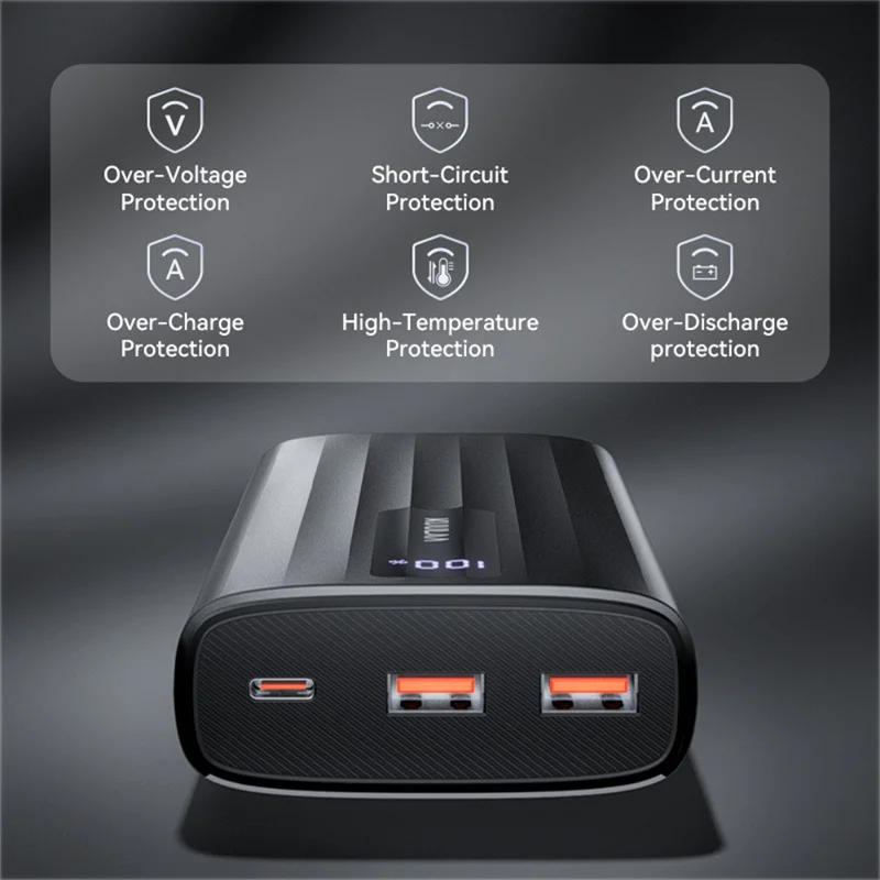 KUULAA KL-YD112 20000mAh Power Bank 22.5W Fast Charging Digital Display Portable Charger - Black