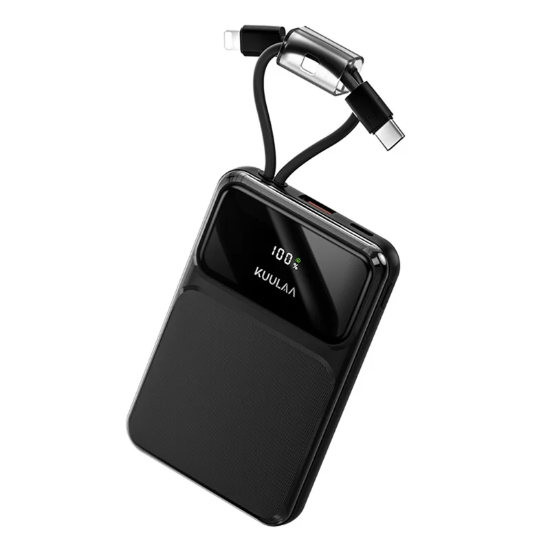 KUULAA KL-YD105 10000mAh Digital Display Power Bank Built-in Type-C  /  iP Cables 22.5W Fast Charging Portable Charger - Black