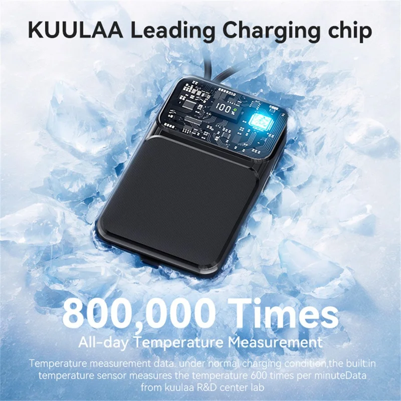 KUULAA KL-YD105 10000mAh Digital Display Power Bank Built-in Type-C  /  iP Cables 22.5W Fast Charging Portable Charger - Black