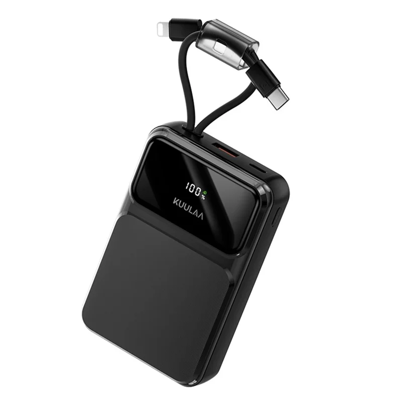 KUULAA KL-YD106 20000mAh Digital Display Power Bank Built-in Type-C  /  iP Cables 22.5W Fast Charging Portable Charger - Black