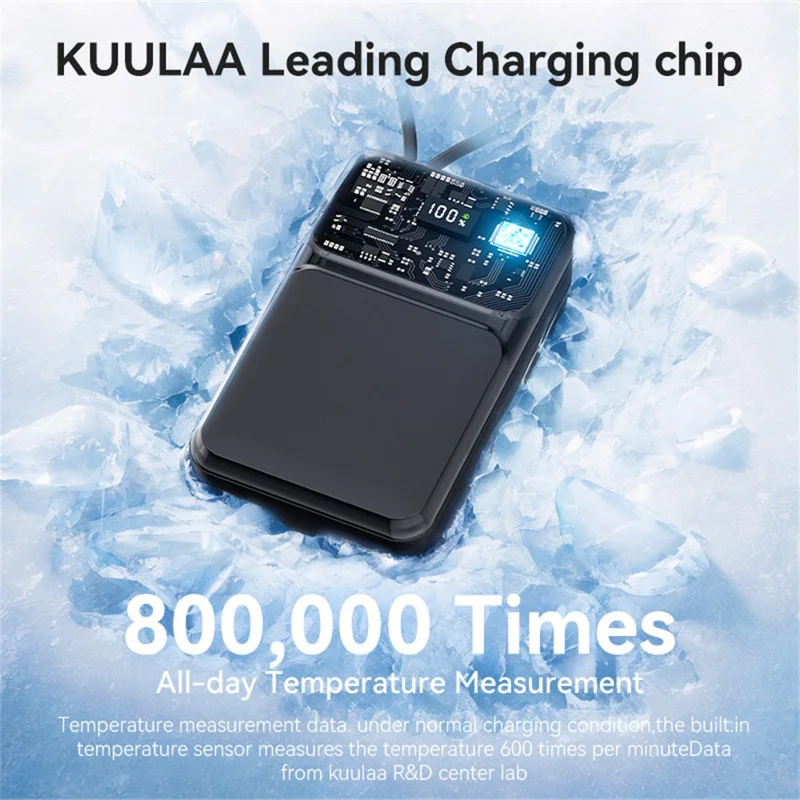 KUULAA KL-YD106 20000mAh Digital Display Power Bank Built-in Type-C  /  iP Cables 22.5W Fast Charging Portable Charger - Black
