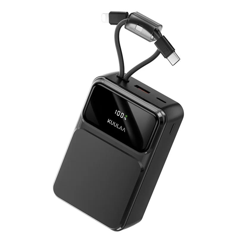 KUULAA KL-YD107 30000mAh Digital Display Power Bank Built-in Type-C  /  iP Cables 22.5W Fast Charging Portable Charger - Black