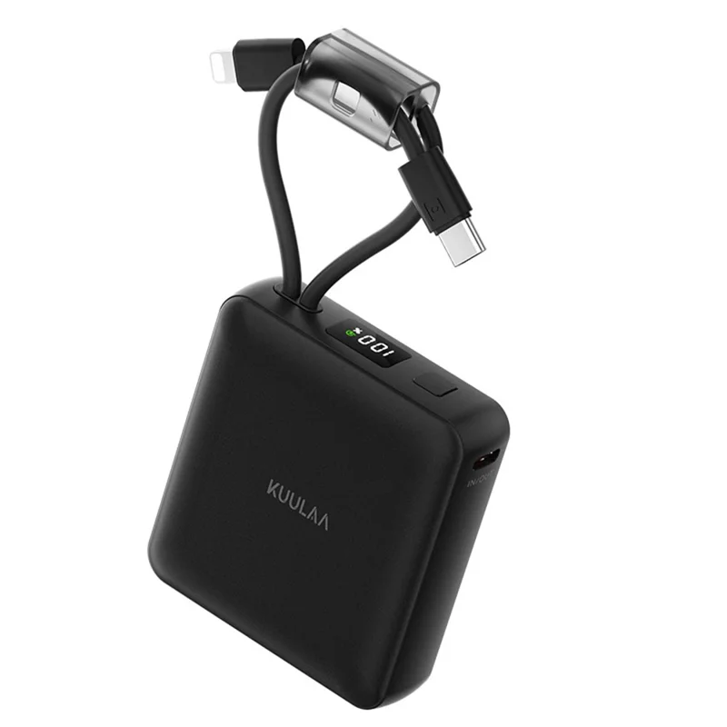 KUULAA KL-YD108 10000mAh 22.5W Fast Charging Power Bank Digital Display Built-in Type-C  /  iP Cables - Black
